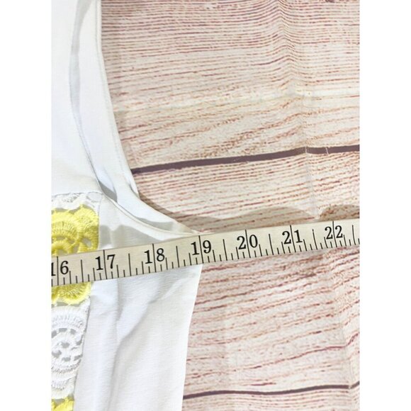 NaraCamicie Women's White, Yellow Embroidered Cap Sleeve Top - III (XL) - Picture 8 of 9